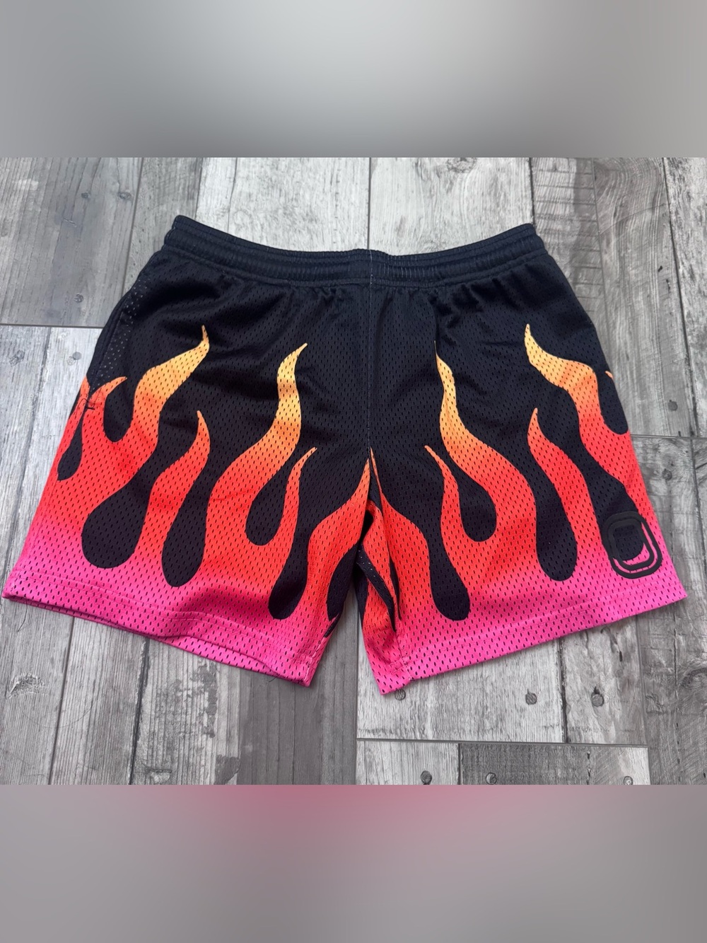 Overtime Mesh Basketball Shorts Red Black Flames  Boys Youth XL